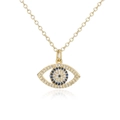 Makroaufnahme der 18K vergoldeten Kette mit funkelndem blauem und klarem Zirkon-Böser-Blick - Gold-Blauer Stil (21874)