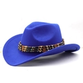 Détail du chapeau de cowboy en laine bleu roi avec ruban de perles de style ethnique - Bleu royal
