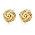 Fashionable 18K gold-plated flower knot earrings with mixed smooth and textured finish - Gold