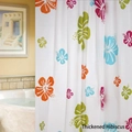 Thick PEVA shower curtain with colorful hibiscus floral pattern and hanging hooks - Thickened Hibiscus Floral (C0APK)