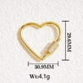 Detailed view of heart-shaped brass lobster clasp with pavé cubic zirconia screw lock - Gold Heart Zirconia Clasp