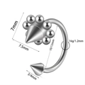 Spiky stainless steel horseshoe lip ring with 16g gauge and size measurement details - Multi-bead Decoration Style-1.2x10x3mm