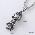 Vintage silver skull pendant necklace with star carving and thick square pearl chain - Gothic Skeleton Figure Style (Style 10)