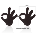 Minimalist black stainless steel OK hand gesture stud earrings in matte finish - 081 OK Gesture / Black