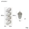 Set di 4 ornamenti natalizi a forma di ghianda argento glitter in scatola regalo - Stile Pigna (APYX376-7)
