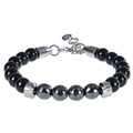Detail of 8mm tiger eye beads and faceted hematite stones on adjustable men bracelet - Magnetic Stone Bracelet