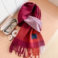 Écharpe classique à carreaux dégradés rouge et orange en 100% laine avec de longs franges - Standard Anglais-47# Cerise Rouge à Carreaux