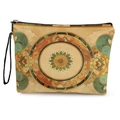 Borsa cosmetica bohémien con motivo mandala, loto e cinturino da polso nero - Stile Loto Verde Erba Ocra (Stile 2) / 17*25cm (Lino) con Cinturino