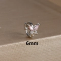 Macro shot of 6mm silver butterfly earring with pink marquise and white round zircons - 6mm / Silver-Pink