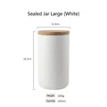 White matte ceramic kitchen storage jar with round wooden lid 1000ml capacity - Large / White