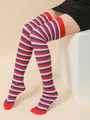 Chaussettes au-dessus du genou à rayures rouges, blanches et bleues, style rétro - Chaussettes rayées rouge bleu blanc