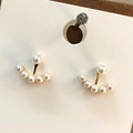 Elegant gold-tone earring with curved white faux pearl row on jewelry card - Curved Pearl Row Style (E3110)