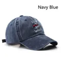 Distressed navy blue washed cotton baseball cap with Surf Wave embroidery detail - Navy Blue