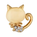 Eleganter Katzen-Anstecknadel mit gelbem Katzenaugenstein und weißen Zirkonia - Katze Stil (XZ7519)