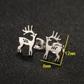 Polished silver stainless steel reindeer stud earrings with detailed 8x12mm dimensions - Elk / Steel