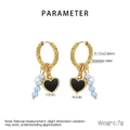 Detail of stainless steel hoop earring with black heart pendant and blue acrylic beads - Black Heart Beaded Edge Pendant Earrings (KE118727-SP)