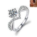 S925 sterling silver heart ring featuring round brilliant moissanite stone - Adjustable Open / Crowning Love 1ct