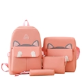 Pink 4-piece cute cat theme backpack set including shoulder bag and pencil case - One Size (Backpack/Tote Bag/Crossbody Bag/Pencil Case) / Pink