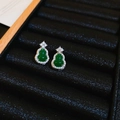 Eleganti orecchini a lobo in argento con zircone verde a forma di zucca in stile cinese - Stile Orecchini a Bottone con Perno in Argento S925 / Argento-Verde
