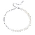 Bracelet en argent S925 avec perles d'eau douce baroques et chaîne trombone élégante - Bracelet en Perles d'Eau Douce Argenté Design Épissé (GPB01-P)