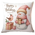 Pink snowman and bird Christmas throw pillow cover with Happy Holidays text print - Snowman and Bird (TQDS88-9)