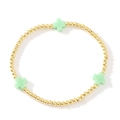Bracciale di perle con sfere di metallo dorato e ciondoli a croce verde chiaro tondi - Croce Verde Chiaro-Perline Oro