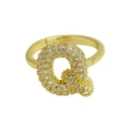 Adjustable golden ring featuring a puffy balloon letter Q design paved with clear crystals - Adjustable Open / Gold-Q