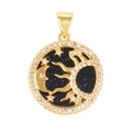 Copper micro-pave pendant with sun moon design and dark blue background - Sun Moon Face-Blue Sand