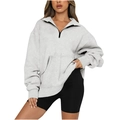 Light gray half-zip pullover sweatshirt featuring a drop shoulder and ribbed cuffs - Light Gray