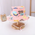 Pink kids bucket hat with cartoon animal print and adjustable white windproof chin strap - 30 Foundation Animal / 54cm