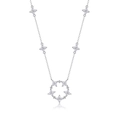 Macro detail of S925 sterling silver necklace with marquise moissanite star pendant - Star Flower Cluster Style (N13603) + GRA Certificate