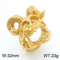 Gothic gold stainless steel ring featuring a detailed ram horn skull and 32mm width - US 9 / Ram Horn Gold