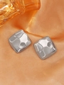Square silver titanium steel earrings with hammered texture on orange silk background - Steel Color Hammered Square (5997)