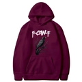 Burgundy hoodie with black crow graphic and white F-CAW-F text on front chest - Burgundy
