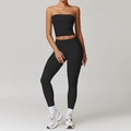 Ensemble de yoga noir pour femme avec haut tube ajusté et legging taille haute en tissu brossé - Gilet 8793 + Pantalon 8519 Noir Haut De Gamme / S