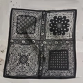 Elegant black and white paisley print square scarf featuring a detailed mosaic pattern - Black Square Scarf With Cashew Pattern / 65