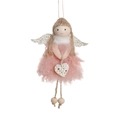 Angelo di Natale in peluche rosa con ali glitterate dorate e dettagli in legno - Rosa (Stile Cuore)