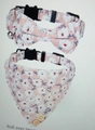Pink floral cotton pet collar set with bow tie, bandana and bells for cats and dogs - Pink Floral Set