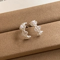 Detailed macro view of silver hollow floral earrings with elegant white pearls in a box - 17# Silver Hollow Pearl Coin Silver Earring Post