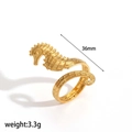 Detailed macro view of a golden seahorse ring showing 36mm length and scales texture - Seahorse Style (TR4462)