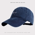 Casquette baseball bleu marine en coton lavé avec broderie blanche au style rétro épuré - Réglable / Bleu Marine (Yours)
