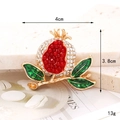 Spilla melograno dorata con strass rossi, misura 4x3,8 cm, accessorio elegante per DIY - D2736 Melograno (Con Strass)