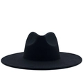 Classic black wide brim wool felt fedora hat with a pinched crown for men and women - M (56-58cm) / Solid Black