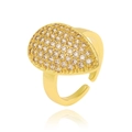 Adjustable golden teardrop ring with micro-pave zircon gemstones on white background - Water Drop Pavé Style (J-1396) / Gold