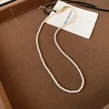French style white pearl choker necklace with gold clasp on brown velvet tray - 3mm Pack / White