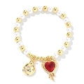 Detailed close-up of beaded bracelet with red heart pendant and gold zircon charm - Melting Heart Ball Style