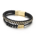 Bracciale punk multistrato da uomo in pelle intrecciata con perline in acciaio dorato - Stile Dorato (KB147385-KLHQ)