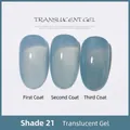 Vernis à ongles gel bleu translucide n°21 montrant l'effet après 1, 2 et 3 couches. - 21# Teint Translucide