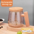 Electric self-stirring coffee mug with glass body and champagne gold wood-grain texture - Wood Grain - Champagne Gold (Charging Model)