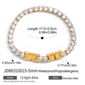 Detalle de pulsera tennis de acero dorado 18K con circonitas de 5mm y dimensiones - Dorado (5mm)